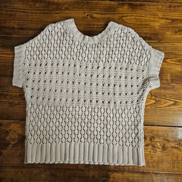 APT.9 Women's Open Knit Cap Sleeve Sweater Top Beige Medium Boho Chunky Textured - Picture 2 of 6